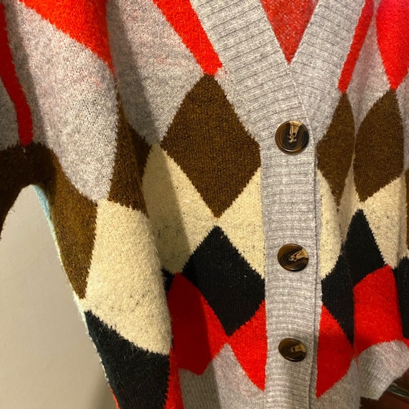 POL Gray and Red Argyle Sweater ZISE L - Picture 3 of 12